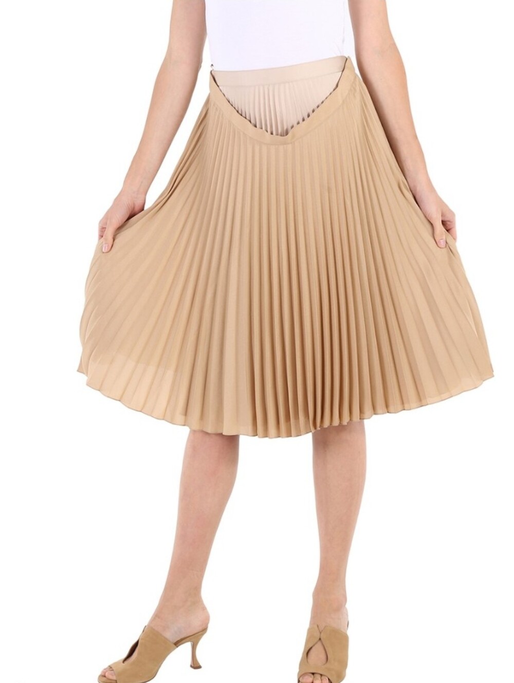 Women's Burberry Sandbank Pleated Midi Skirt Size Small Petite